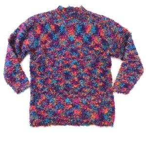 Kenji mohair blend vintage jeweltone popcorn curly bubble knit mock neck sweater